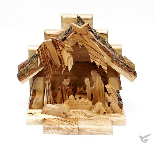 Productafbeelding: voorkant van Kerstdecoratie    Kribbe Olijfhout 13x15