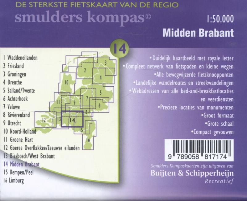 Productafbeelding: achterkant van De sterkste fietskaart van de regio Midden Brabant