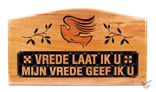 Productafbeelding: voorkant van Wandbord hout 35x19.5cm vrede laat Ik u