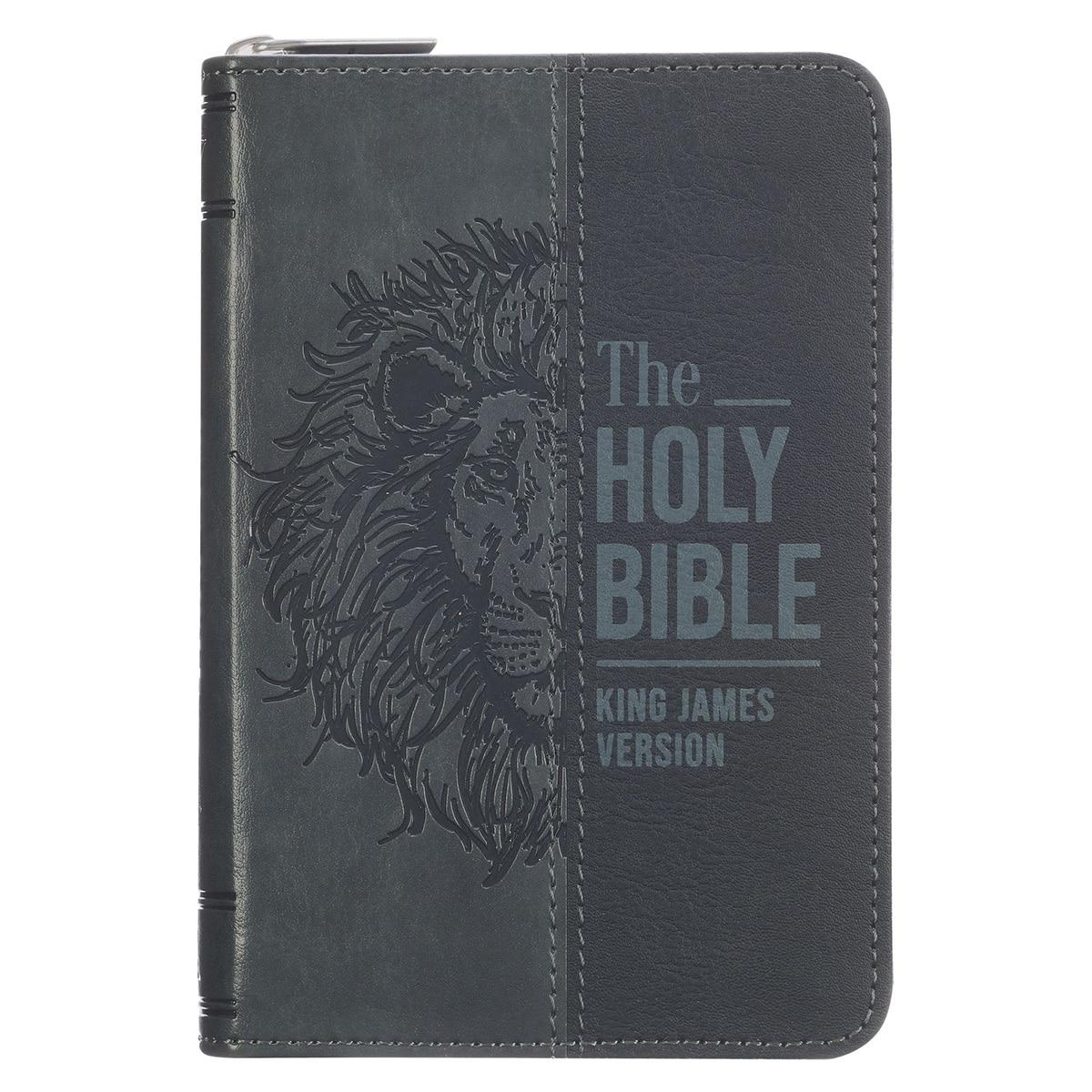 Productafbeelding: voorkant van KJV Bible Mini Pocket Faux Leather, Black/Gray w/zipper