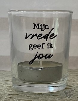 Productafbeelding: voorkant van Theelichtje met geurkaars mijn vrede gee