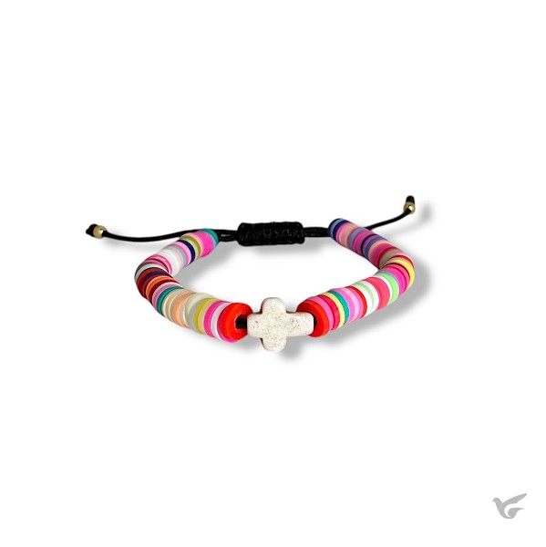 Productafbeelding: voorkant van Trekkoord armband gekleurde kralen  roze