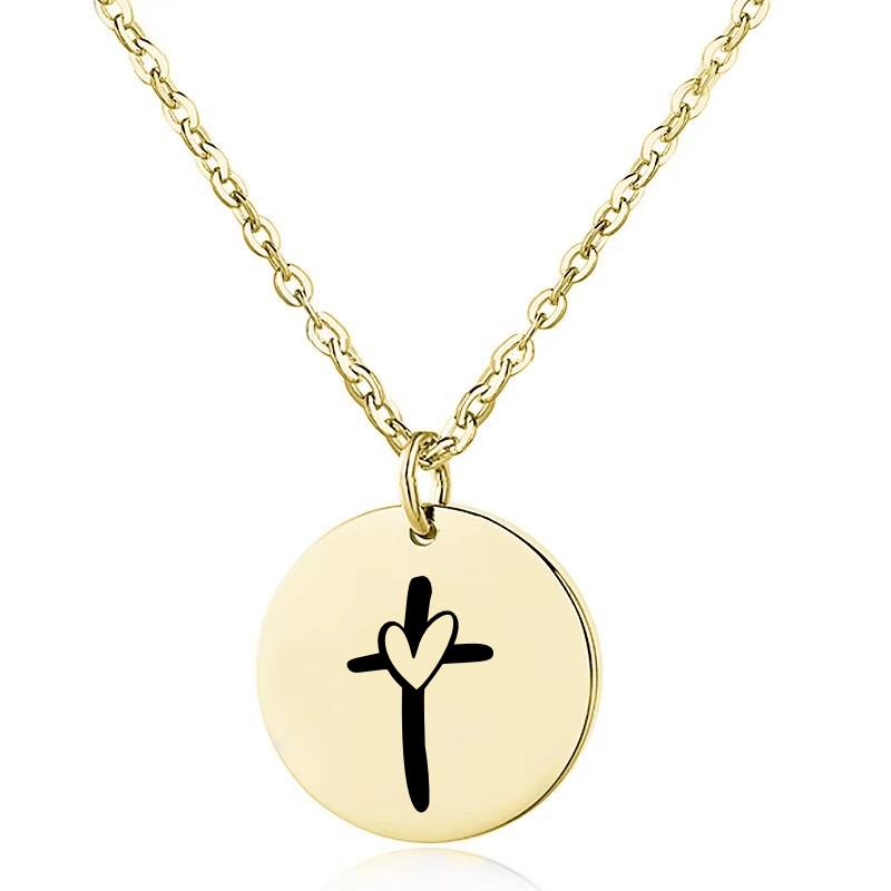 Productafbeelding: voorkant van Cross with heart necklace gold stainless steel