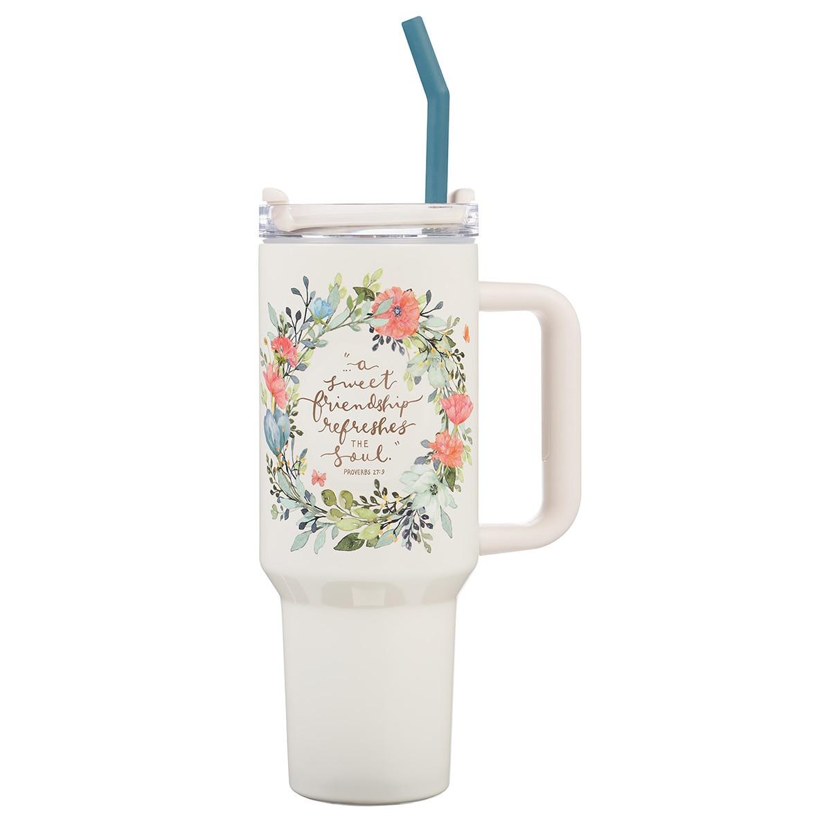 Productafbeelding: voorkant van Tumbler w/straw SS Sweet Friendship Prov. 27:9