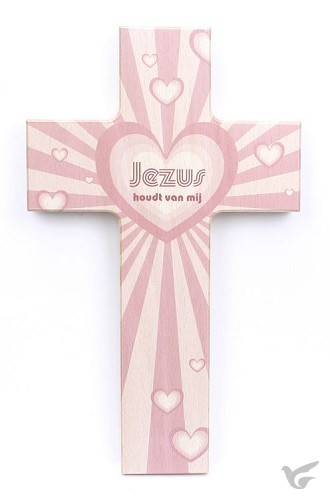 Productafbeelding: voorkant van Kruis hout 15cm Jezus houdt van mij