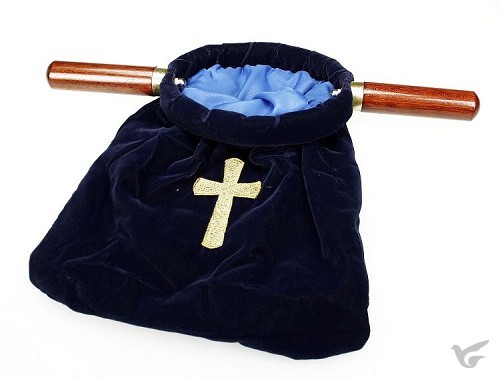 Productafbeelding: voorkant van Offering Bag  Blue With Cross