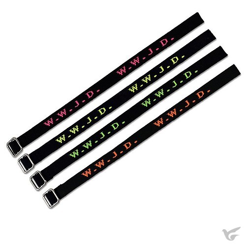 Productafbeelding: voorkant van Armband WWJD Zwart/Neon Geel