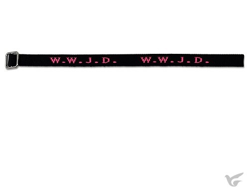 Productafbeelding: voorkant van Armband WWJD Zwart/Neon Pink