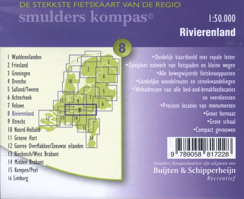 Productafbeelding: achterkant van De sterkste fietskaart van de regio Rivierenland