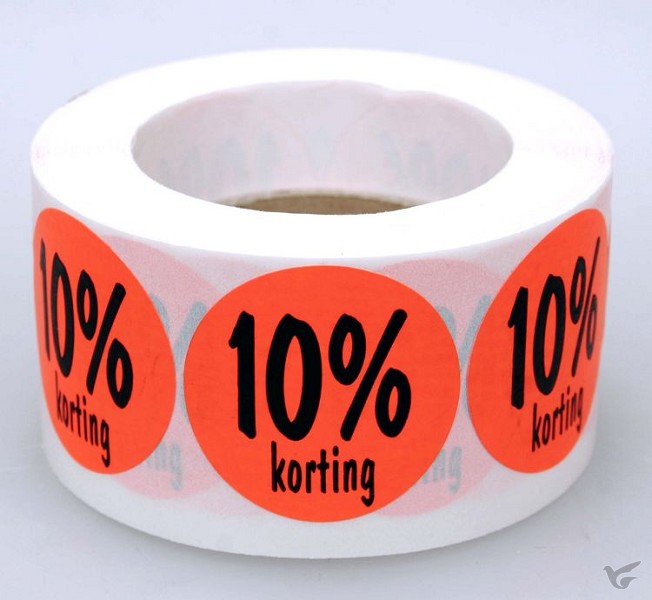 Productafbeelding: voorkant van Stickerrol 500 10% korting rond rood