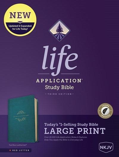 Productafbeelding: voorkant van NKJV Life Application Study Bible/Large Print (Third Edition)-Teal Blue LeatherLike Indexed