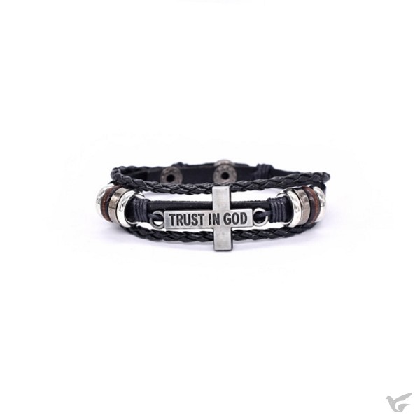 Productafbeelding: voorkant van Leather Bracelet Trust in God