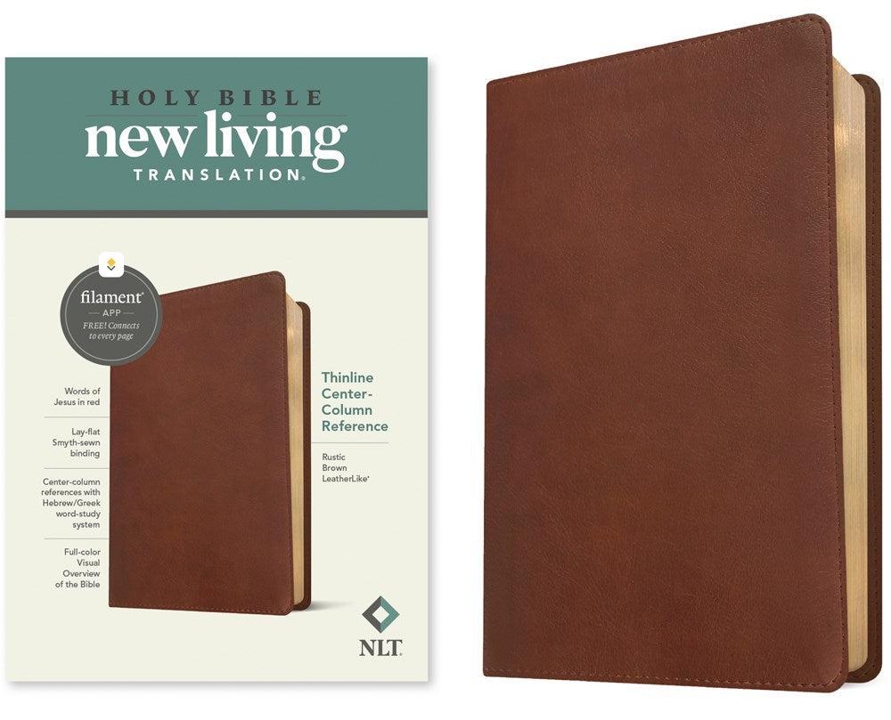 Productafbeelding: voorkant van NLT Thinline Center-Column Reference Bible  Filament-Enabled Edition-Rustic Brown LeatherLike