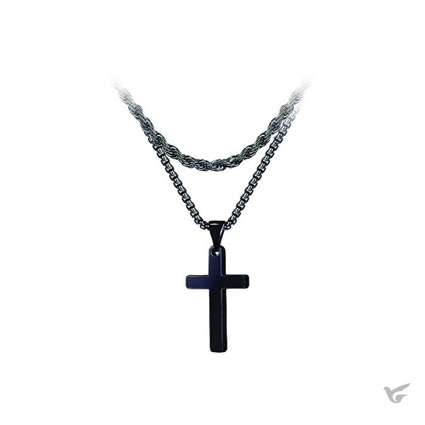 Bestel nu Necklace Cross black double chains Productafbeelding: voorkant van Necklace Cross black double chains