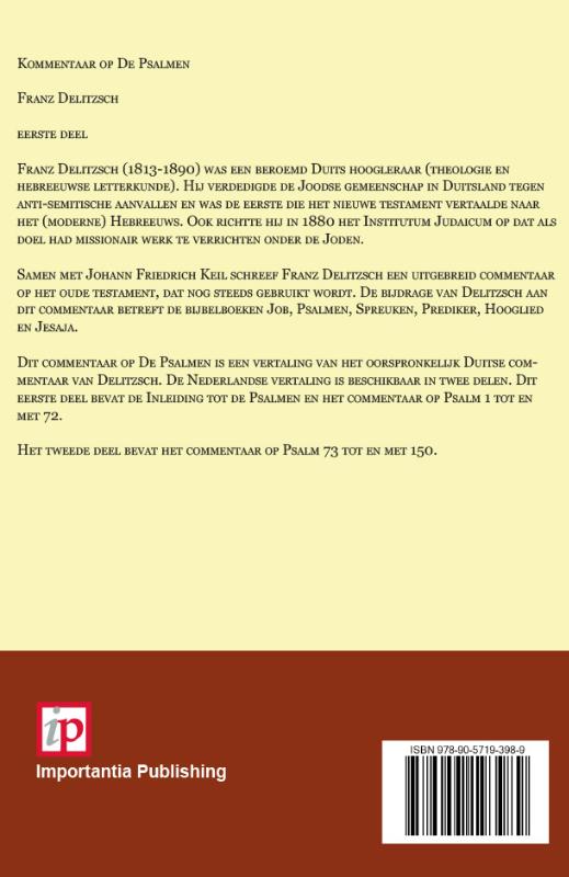 Productafbeelding: achterkant van Commentaar op de Psalmen 1