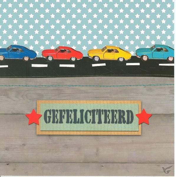 Productafbeelding: voorkant van Wenskaart gefeliciteerd auto's
