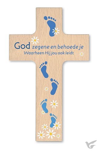 Productafbeelding: voorkant van Houten kruisje God zegene 9x15cm