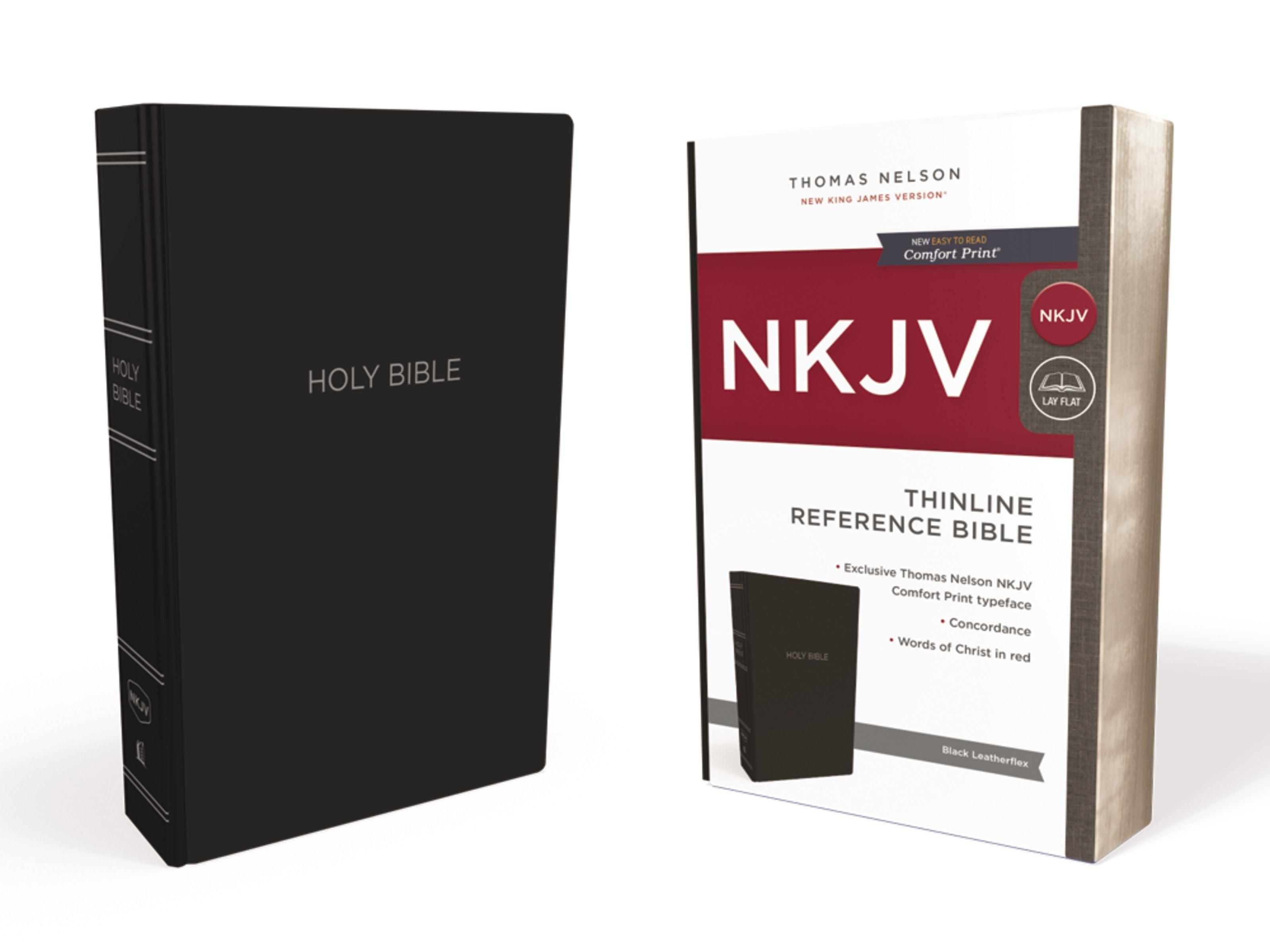 Productafbeelding: voorkant van NKJV Thinline Reference Bible (Comfort Print)-Black Leather-Look