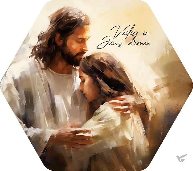 Productafbeelding: voorkant van Veilig in Jezus armen  Maat S 15cm