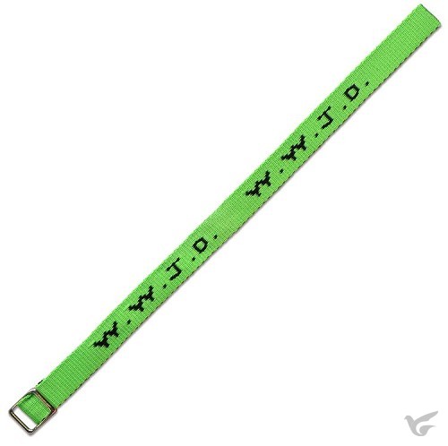 Productafbeelding: voorkant van W w j d armbandje geweven neon groen