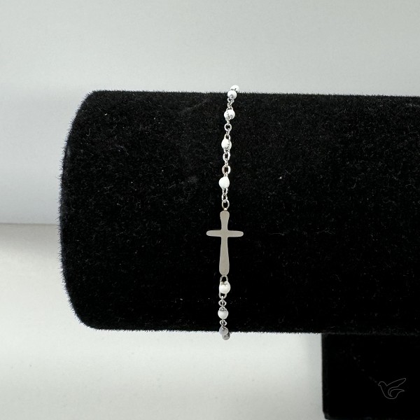 Productafbeelding: voorkant van Armband kruisje kralen wit zilver