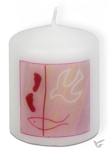 Productafbeelding: voorkant van Doopkaars roze duif 6cm