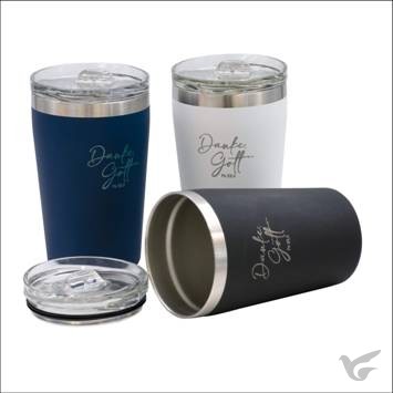 Productafbeelding: voorkant van Thermosbeker Blauw Dank God Fil. 4:6-7