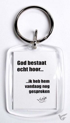 Productafbeelding: voorkant van Sleutelhanger God bestaat echt hoor