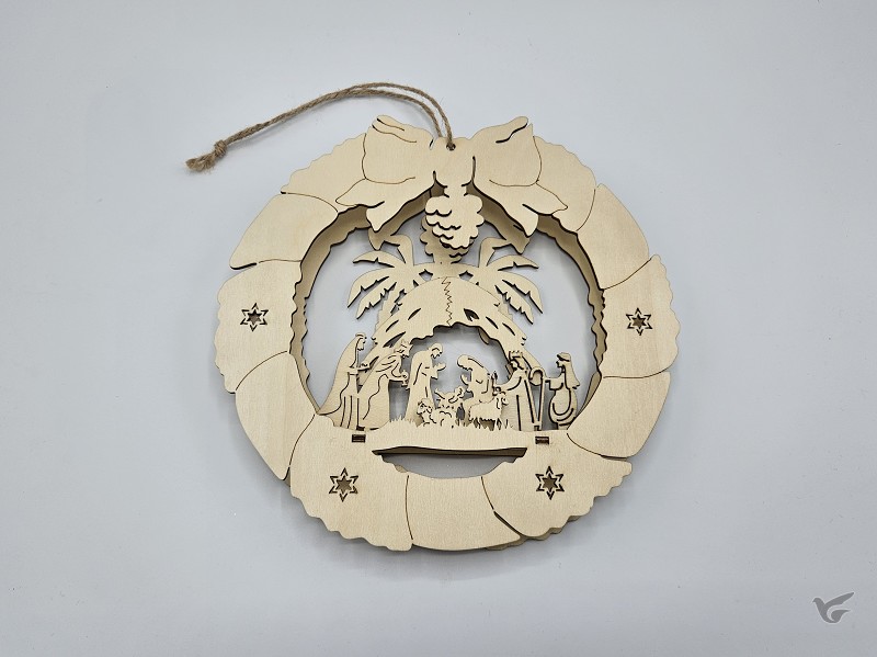 Productafbeelding: voorkant van 3D Wooden nativity Ornament 22x22x2,5cm