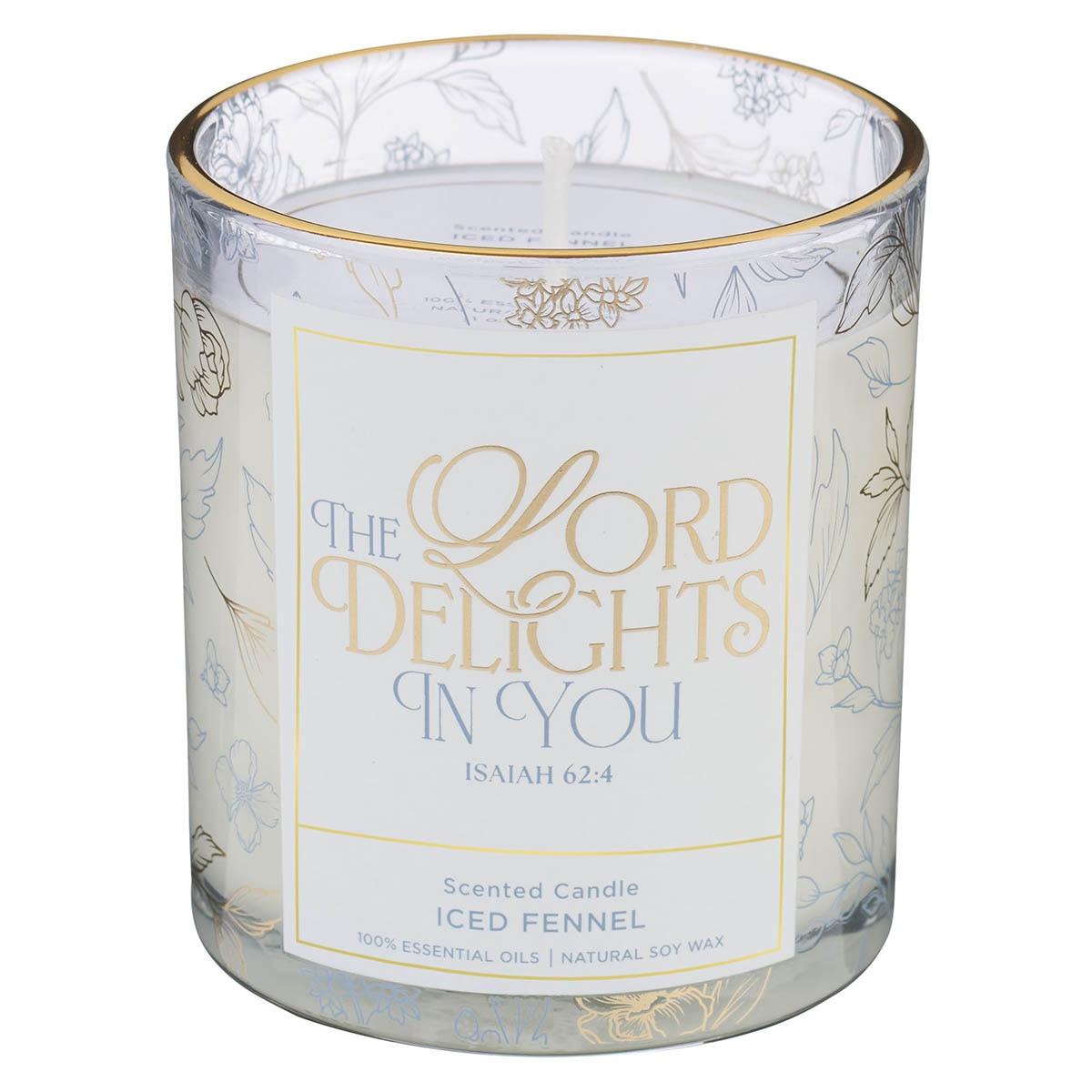 Productafbeelding: voorkant van The Lord Delights In You Isa. 62:4 Glass Candle