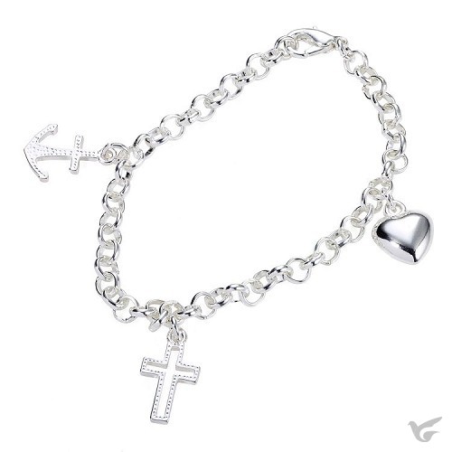 Productafbeelding: voorkant van Armband anker hart kruis 20.5cm verstelb