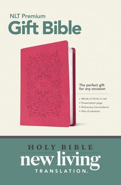 Productafbeelding: voorkant van NLT Premium Gift Bible-Verry Berry Pink Vines LeatherLike