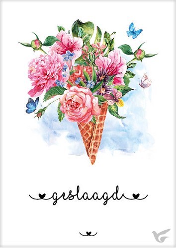 Productafbeelding: voorkant van Kaart geslaagd bloemenhoorntje