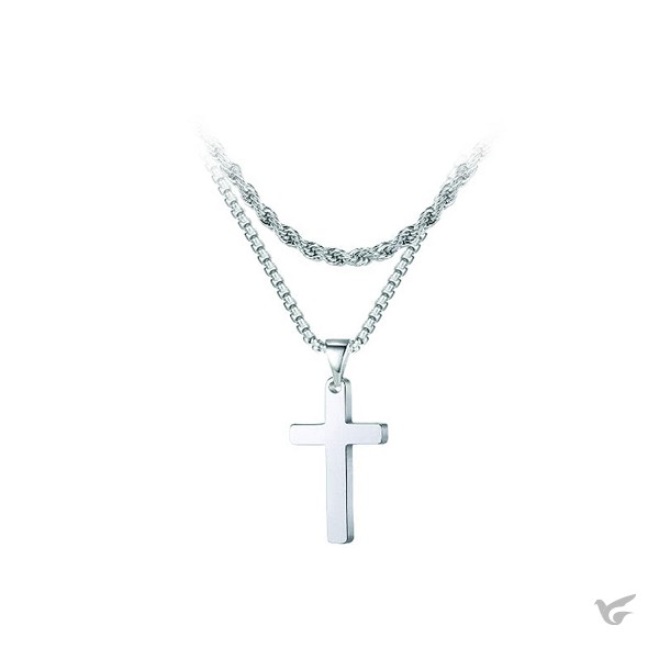 Bestel nu Necklace Cross silver double chains Productafbeelding: voorkant van Necklace Cross silver double chains