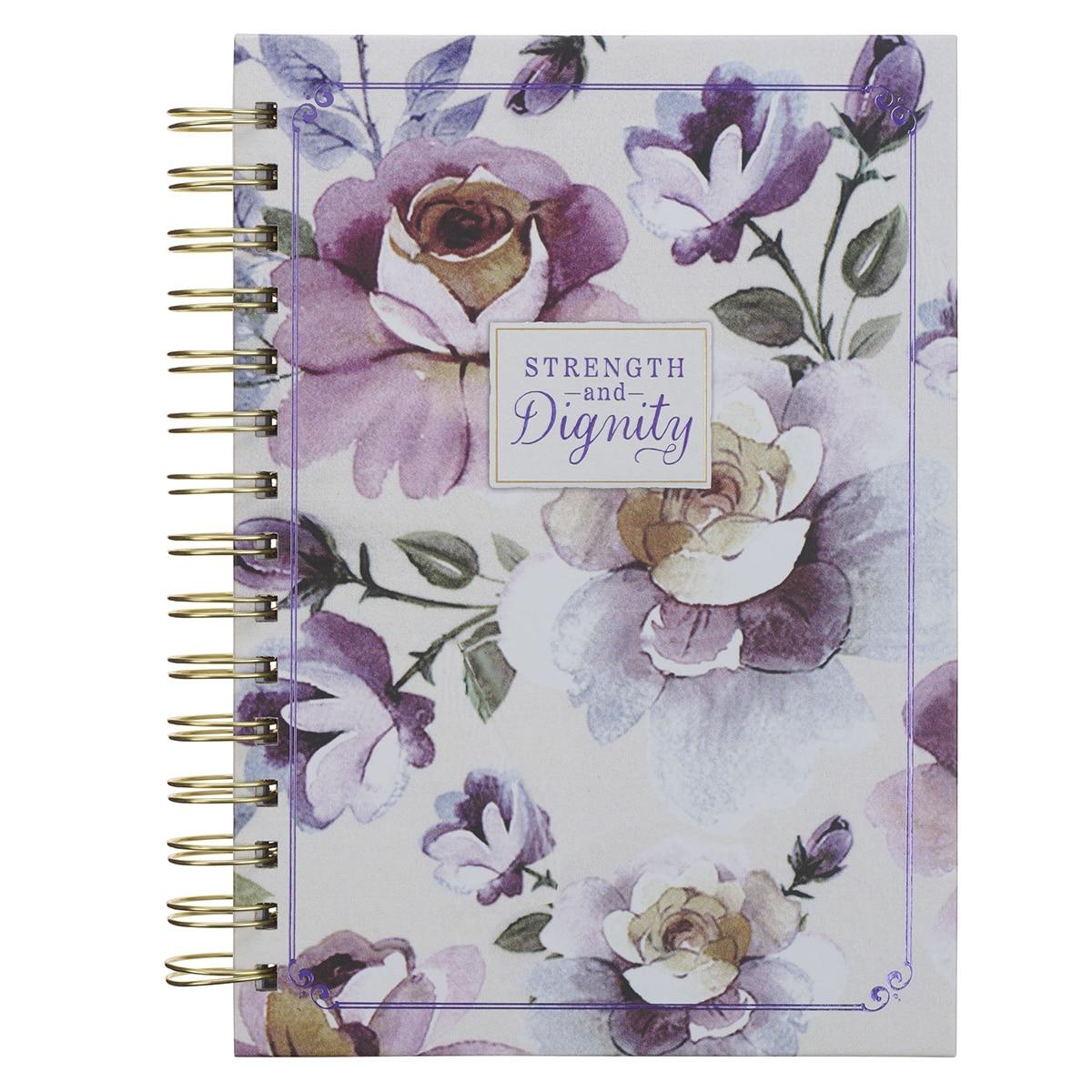 Productafbeelding: voorkant van Strength & Dignity Prov. 31:25 Journal Spiral Purple Floral