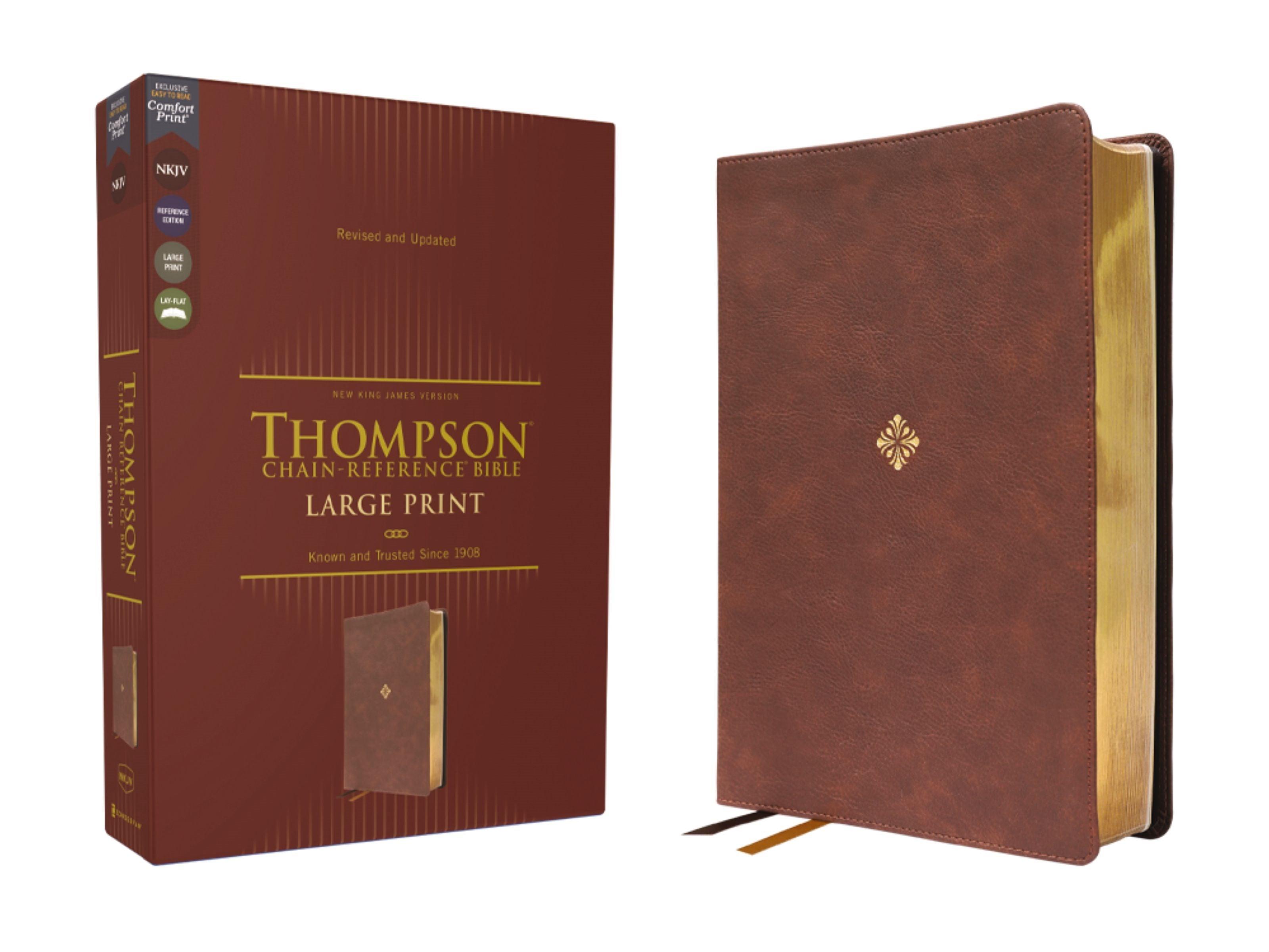 Productafbeelding: voorkant van NKJV Thompson Chain-Reference Bible/Large Print (Comfort Print)-Brown Leathersoft