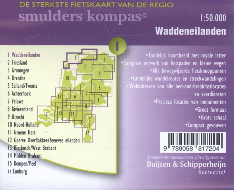 Productafbeelding: achterkant van De sterkste fietskaart van de regio Waddeneilanden