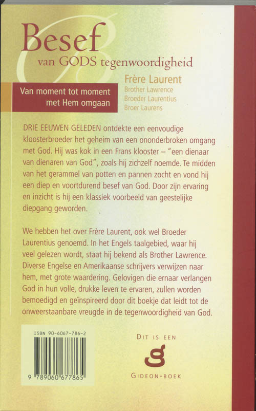 Productafbeelding: achterkant van Besef van Gods tegenwoordigheid