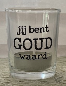 Productafbeelding: voorkant van Theelichtje met geurkaars Jij bent goud