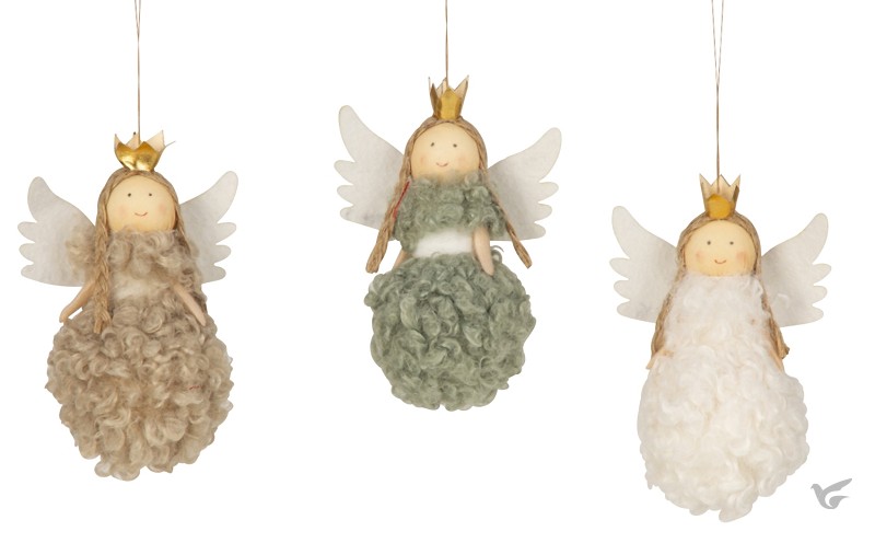 Productafbeelding: voorkant van Fabric angels ornament 12cm (set3)