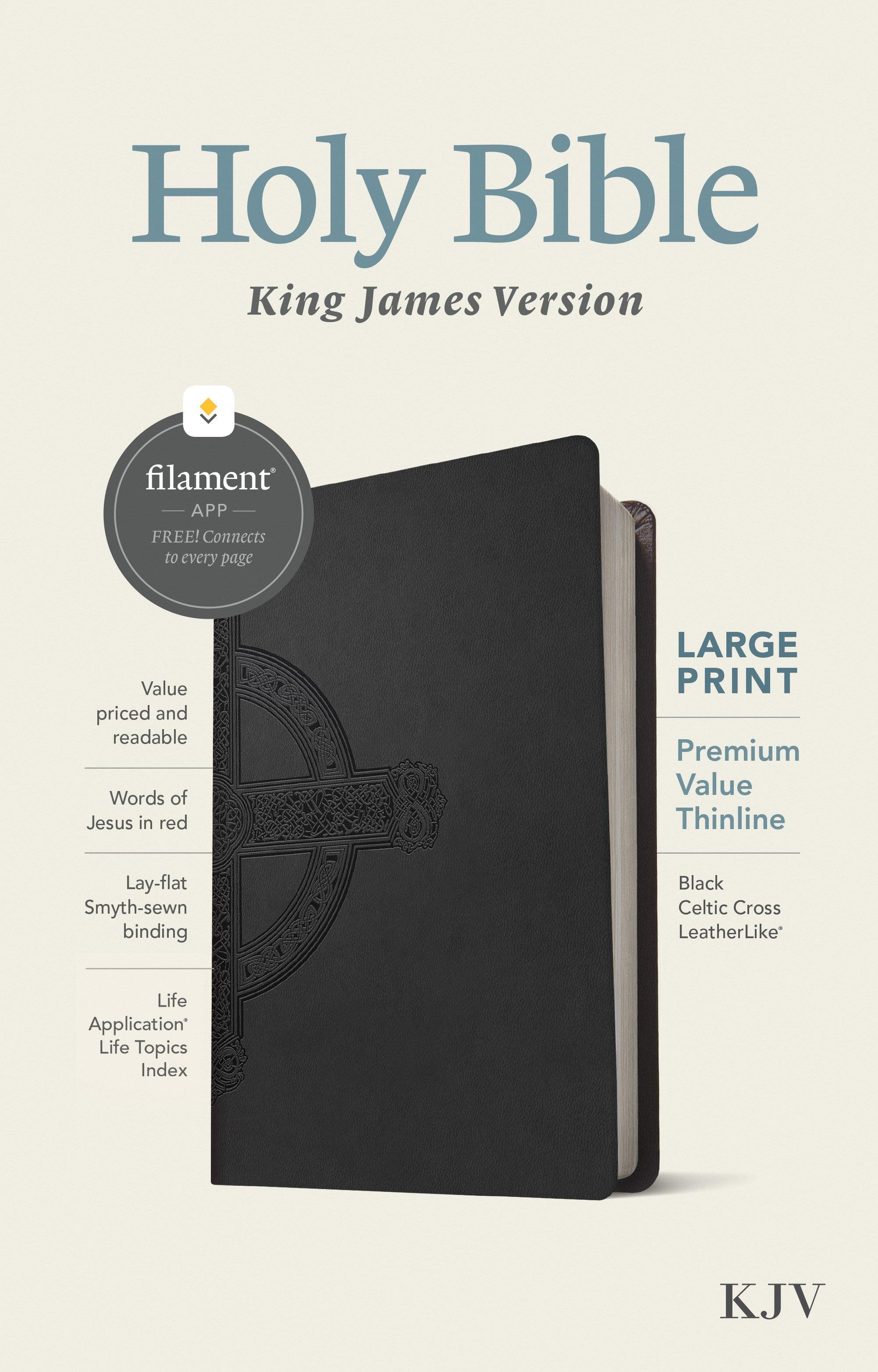 Productafbeelding: voorkant van KJV Large Print Premium Value Thinline Bible  Filament Enabled Edition-Black Celtic Cross LeatherLike