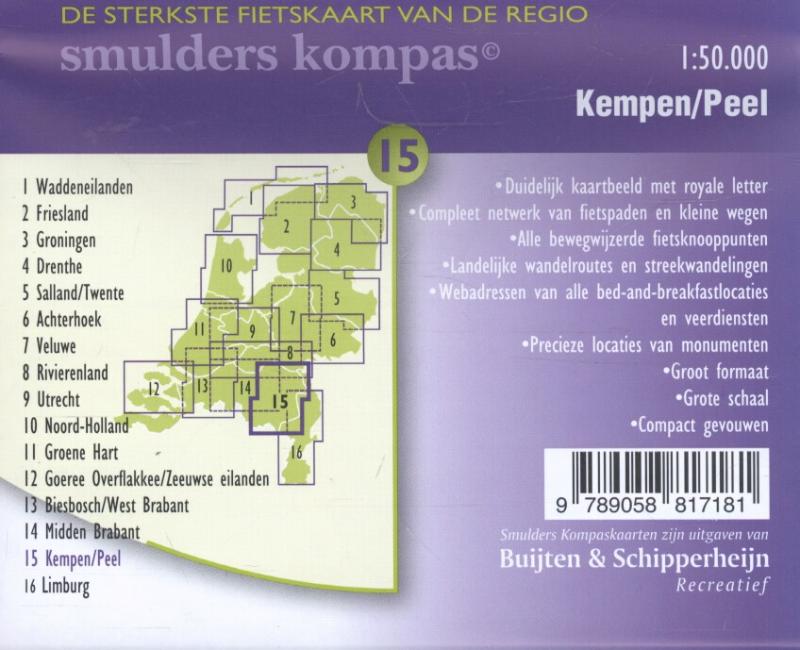 Productafbeelding: achterkant van De sterkste fietskaart van de regio Kempen en Peel