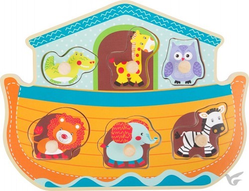 Productafbeelding: voorkant van Knoppuzzel ark van noach hout 6 stukjes