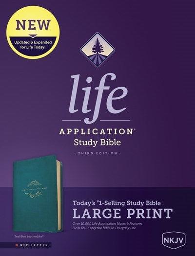 Productafbeelding: voorkant van NKJV Life Application Study Bible/Large Print (Third Edition)-Teal Blue LeatherLike