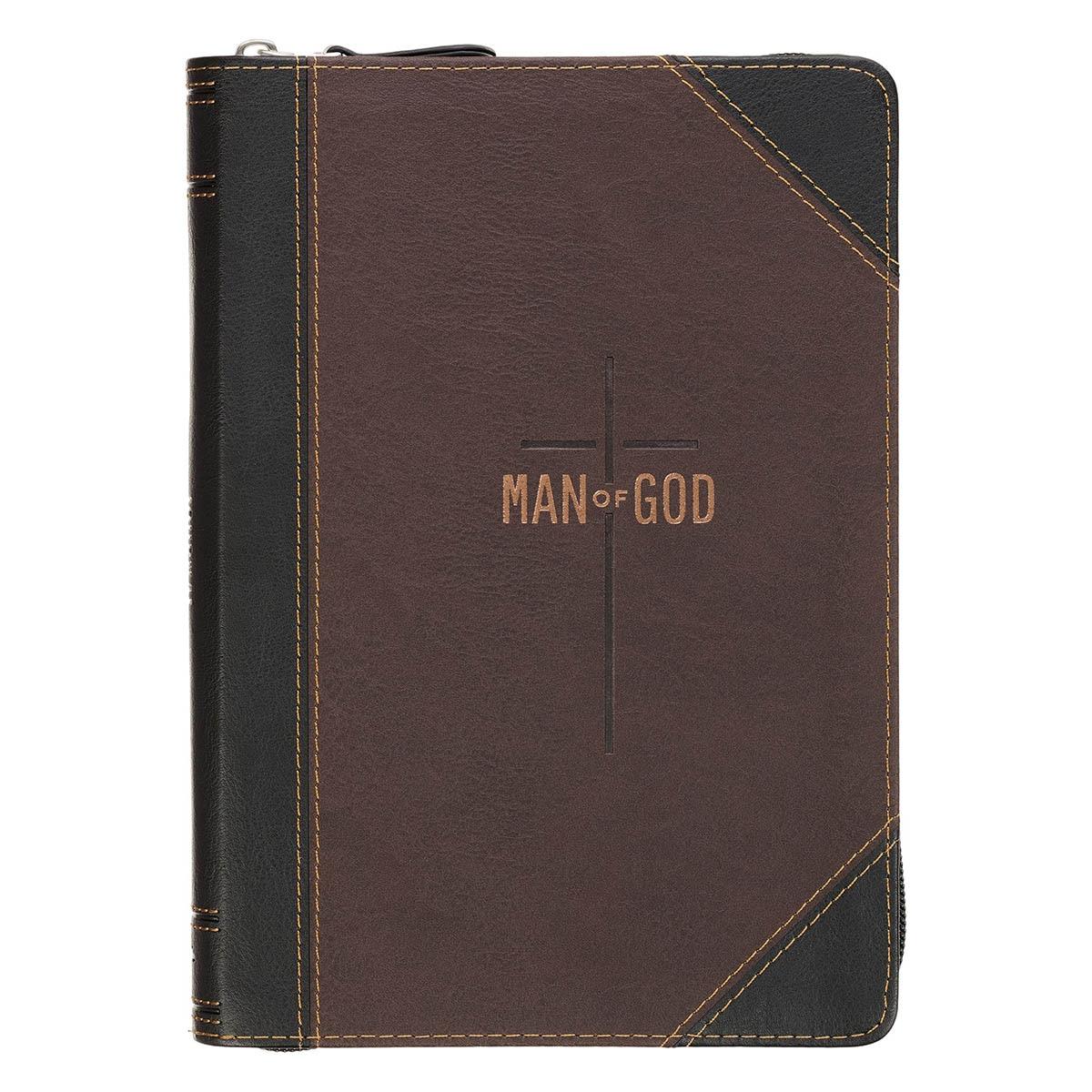 Productafbeelding: voorkant van Man of God 1 Tim 6:11 Journal Classic Zip Two-tone Brown and Black Zippered