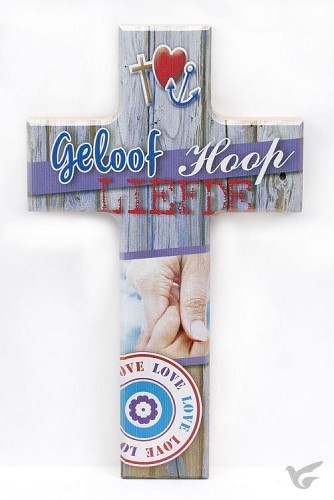 Productafbeelding: voorkant van Kruis hout 15cm geloof hoop liefde