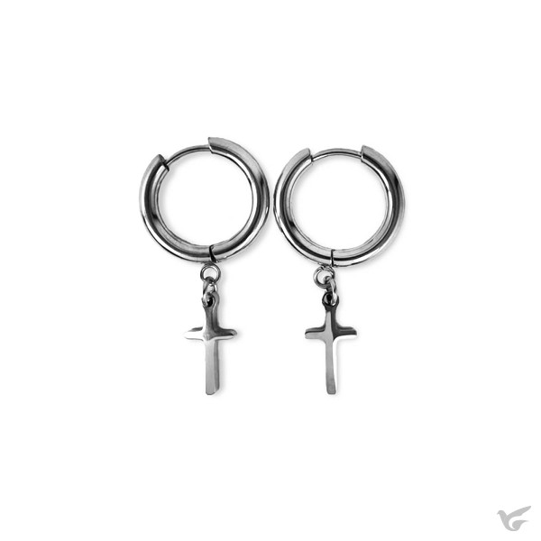 Productafbeelding: voorkant van Oorbel ring kruisje zilver