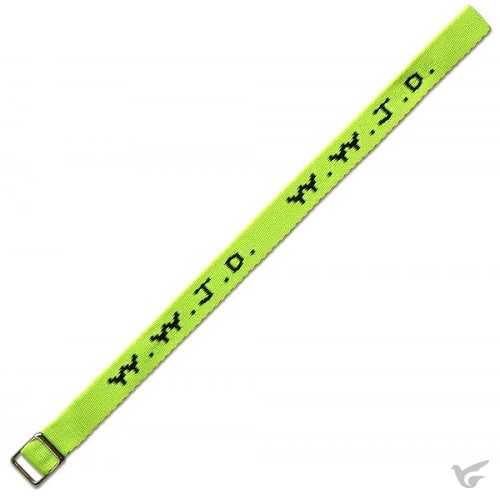 Productafbeelding: voorkant van W w j d armbandje geweven neon geel
