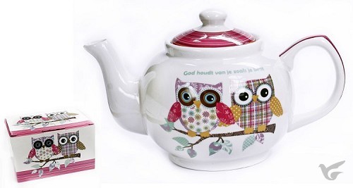 Productafbeelding: voorkant van Theepot uil God houdt van je zoals je