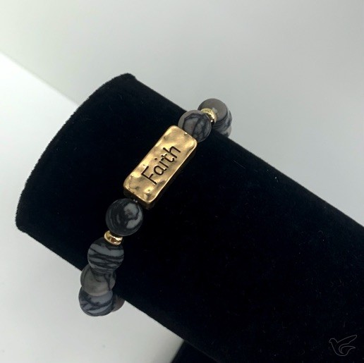 Productafbeelding: voorkant van Armband natuursteen faith zwart gemeleer